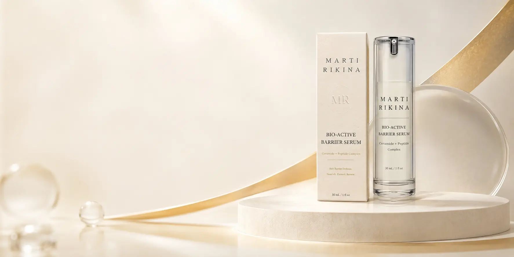 MARTI RIKINA Bio-Active Barrier Serum and ivory packaging